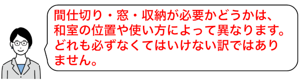 間仕切り・窓・収納の有無は、使い方とスペースに合わせて検討する